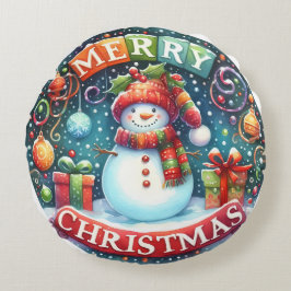 Julpåfyllning med färgad Snögubbe och prydnadsföre Rund Kudde