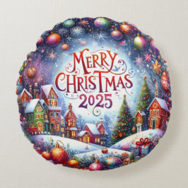 Julpåfyllning med färgad Snögubbe och prydnadsföre Rund Kudde