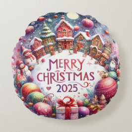 Julpåfyllning med färgad Snögubbe och prydnadsföre Rund Kudde