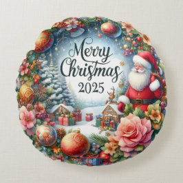 Julpåfyllning med färgad Snögubbe och prydnadsföre Rund Kudde