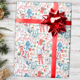 Julpajamas Watercolor Wrapping Papper Presentpapper