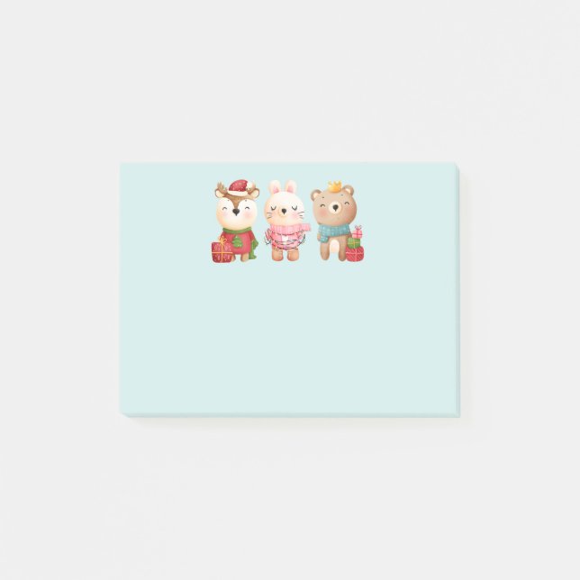 Julpaket - Renar, Bear & Rabbit Post-it Block (Framsida)