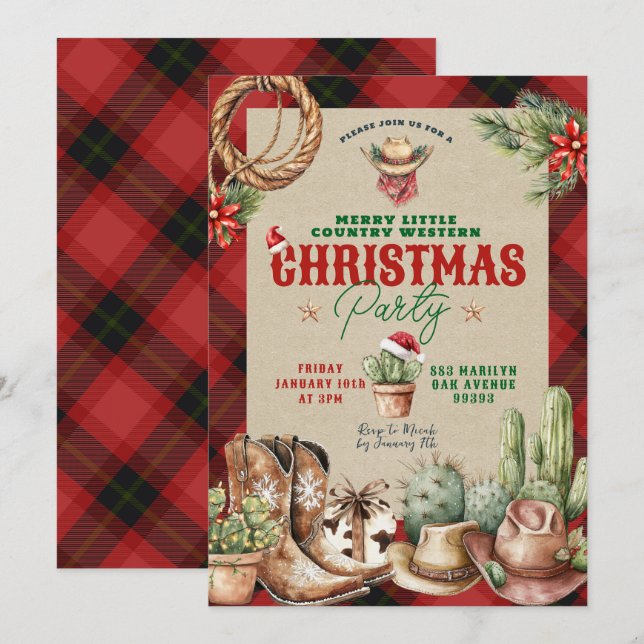 Julpall Western jul Party Inbjudningar (Fram/baksida)