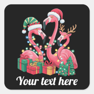 Julpalmer Flamingo Personliga Xmas-ljus Fyrkantigt Klistermärke