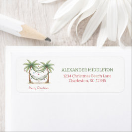 Julpalmer vid kusten med hängmatta returadress etikett