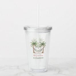 Julpalmer vid kusten med hängmatta take away mugg