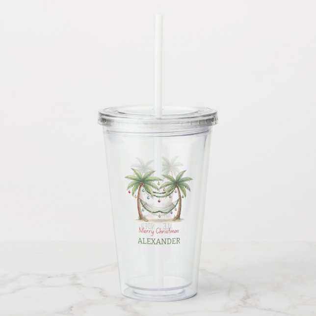 Julpalmer vid kusten med hängmatta take away mugg (Framsida)