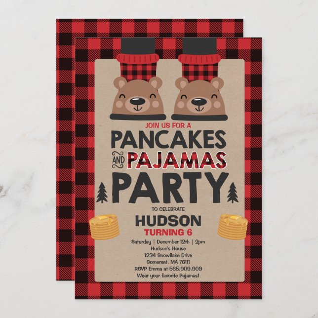 Julpancakes och Pajamas Inbjudan Lumberjack (Fram/baksida)