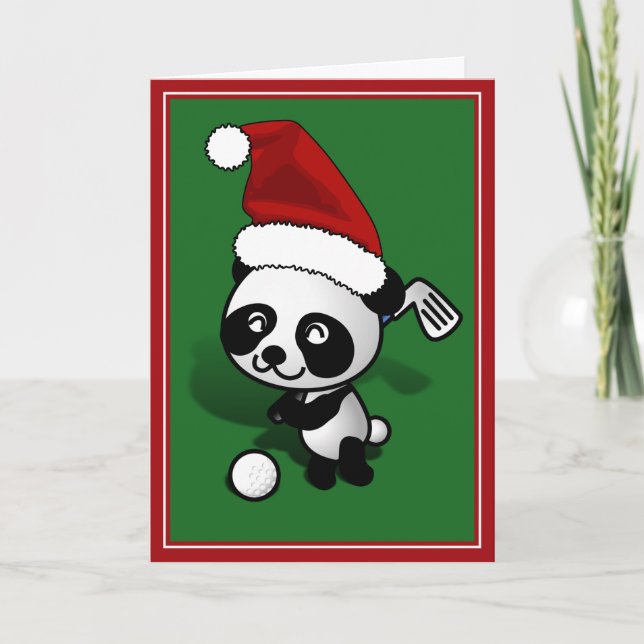 Julpanda Bear Golfing Helgkort (Framsida)