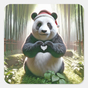 Julpanda Forming a Heart Fyrkantigt Klistermärke
