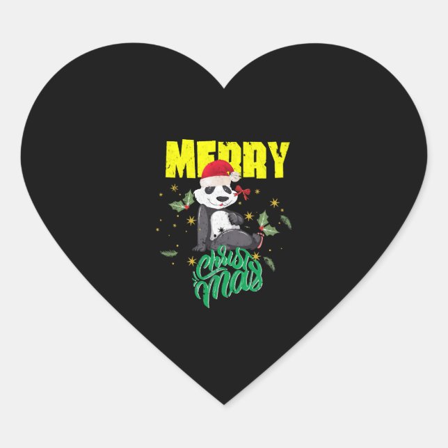 Julpanda Hjärtformat Klistermärke (Framsida)