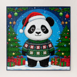 Julpanda i tröja för familjens högtid pussel