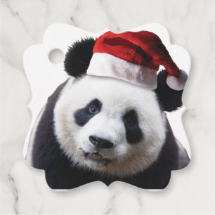 Julpanda med Santa Hat Gåvor Etiketter