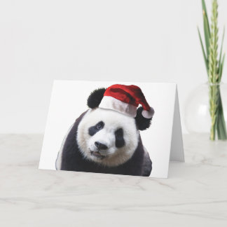 Julpanda med tomtehatt helgkort