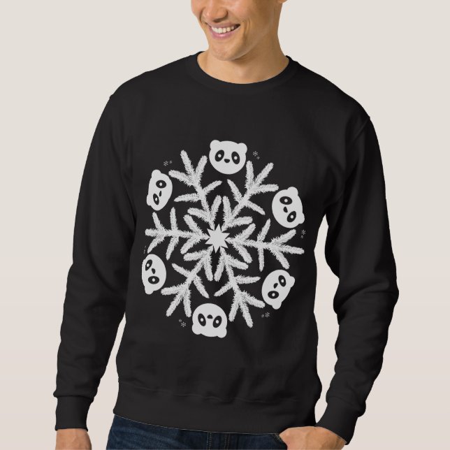 Julpanda Snowflake Gift Panda Lång Ärmad Tröja (Framsida)