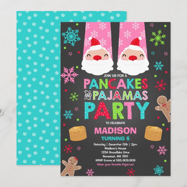 Julpannkaka- och Pajamasinbjudan Santa Inbjudningar (Fram/baksida)
