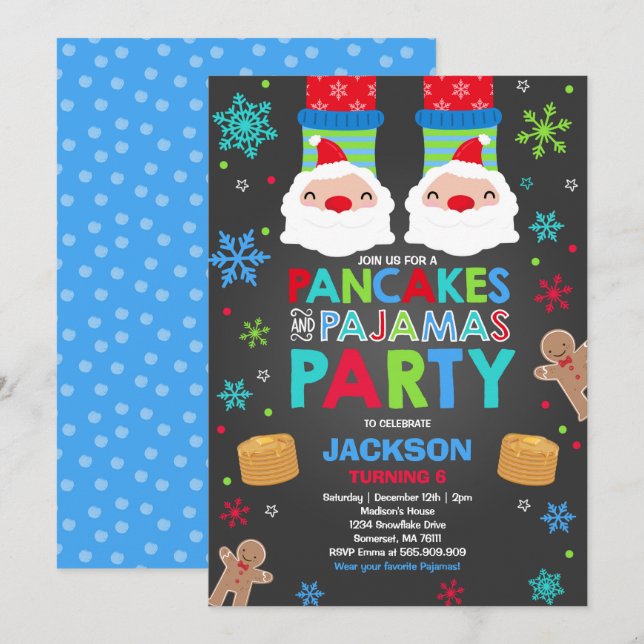 Julpannkaka- och Pajamasinbjudan Santa Inbjudningar (Fram/baksida)