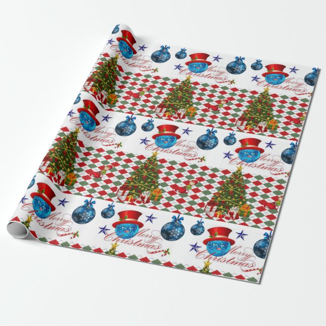 Julpapper Blå bollar (Utrullad)