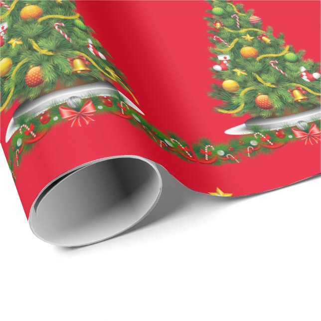 Julpapper Julgran Röd (Rullad Hörn)