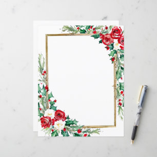Julpapper med järnek och rosor brevpapper