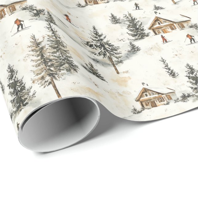 Julpapper med vintage skidstuga (Rullad Hörn)