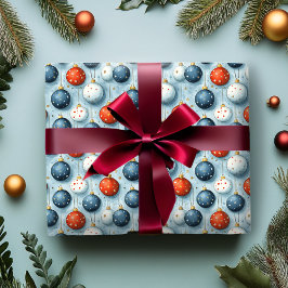 Julpapper Röd Vit & Blå Ornament