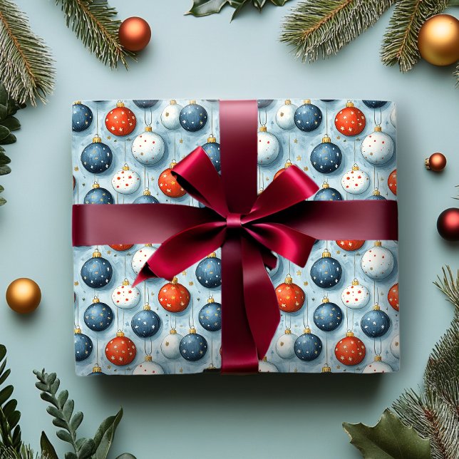 Julpapper Röd Vit & Blå Ornament (Skapare uppladdad)