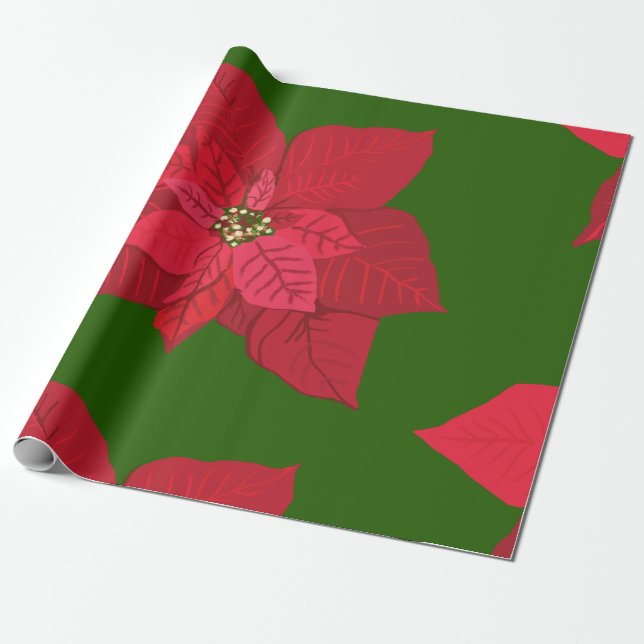 Julpapper röda blommor (Utrullad)