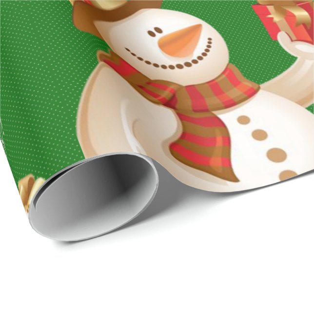 Julpapper Snöman Grön (Rullad Hörn)