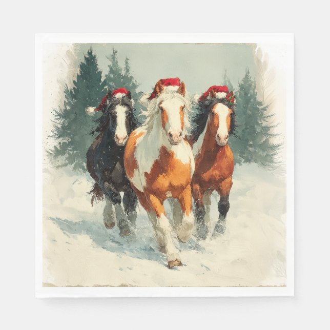 Julpapperstallrik/Vackra galopperande hästar  Pappersservett (Framsidan)