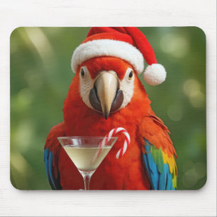 Julparrot som håller en cocktail musmatta