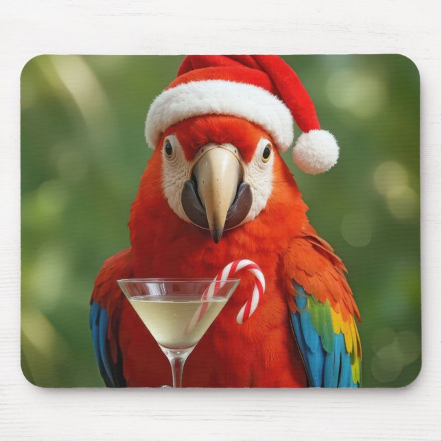 Julparrot som håller en cocktail musmatta (Framsidan)