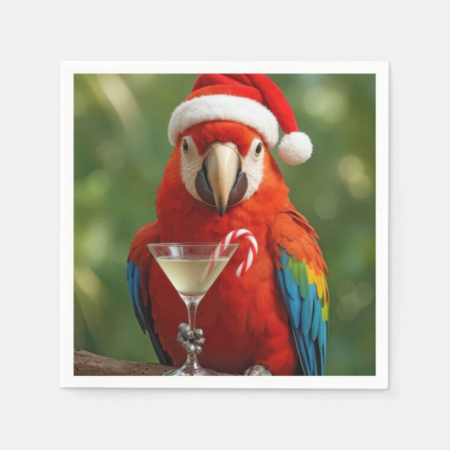 Julparrot som håller en cocktail pappersservett (Framsidan)
