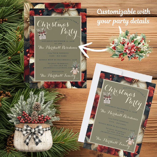 Julpartiets inbjudan Red Poinsettia (Send out your Christmas party invitation in style!)