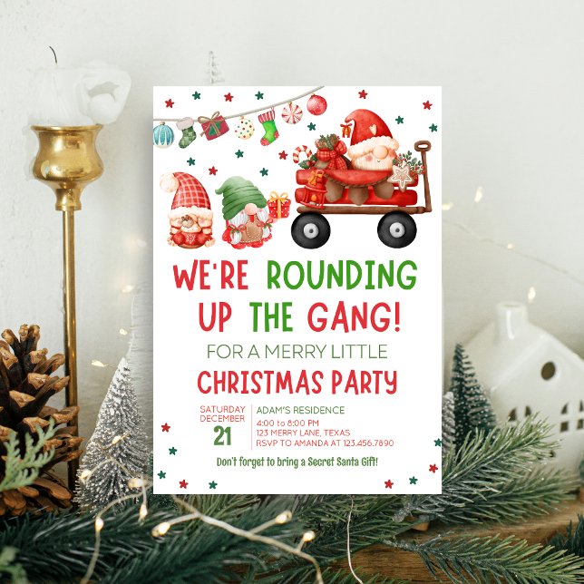 Julpartiets inbjudan till Gnomes Helgdag Roligt (We're Rounding Up the Gang Christmas Party Invitation)