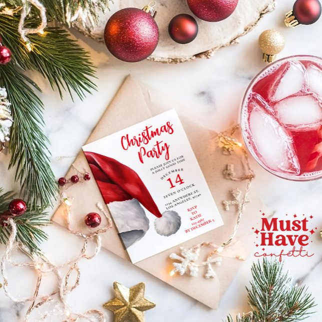 Julpartiets inbjudan Vattenfärg Santa Hat (Skapare uppladdad)