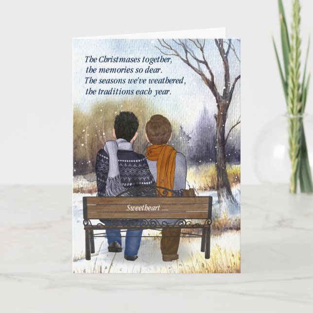 Julpartner två män gaypar vinter helgkort (Framsida)