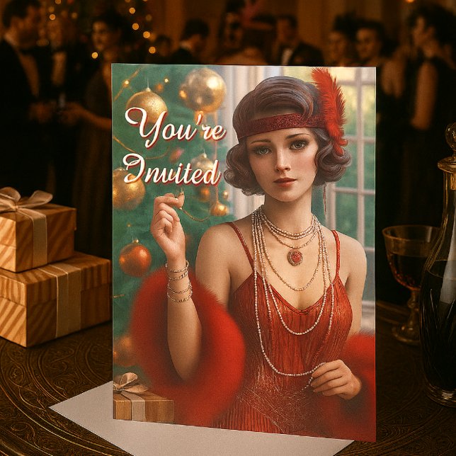 Julparty 1920-talets Flapper-Holiday  Inbjudningar (Vintage Retro Gatsby Christmas Party Invitation )