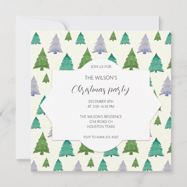 Julparty Akvarell Träd Illustration Inbjudningar (Framsida)