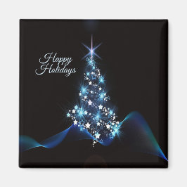 Julparty Blå Träd Glänsande Svart Elegant Magnet