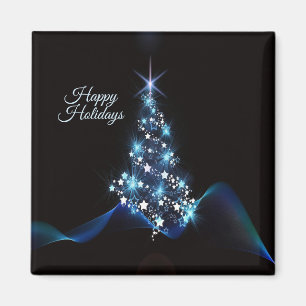 Julparty Blå Träd Glänsande Svart Elegant Magnet