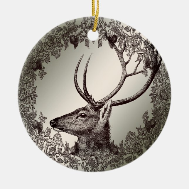 Julparty Blommig Ren Guld Vinter Julgransprydnad Keramik (Framsidan)