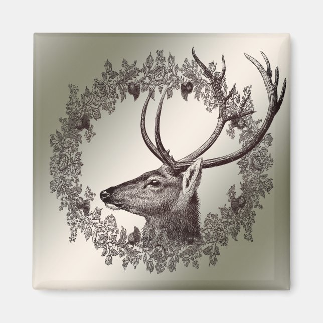 Julparty Blommig Ren Gylden Vinter Magnet (Framsidan)