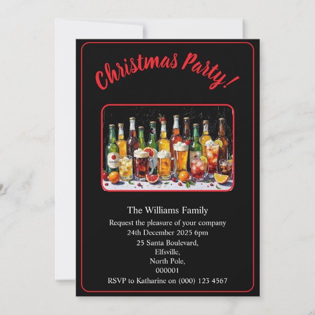 Julparty Drinks Och Cocktailar Xmas Svart Inbjudningar (Framsida)