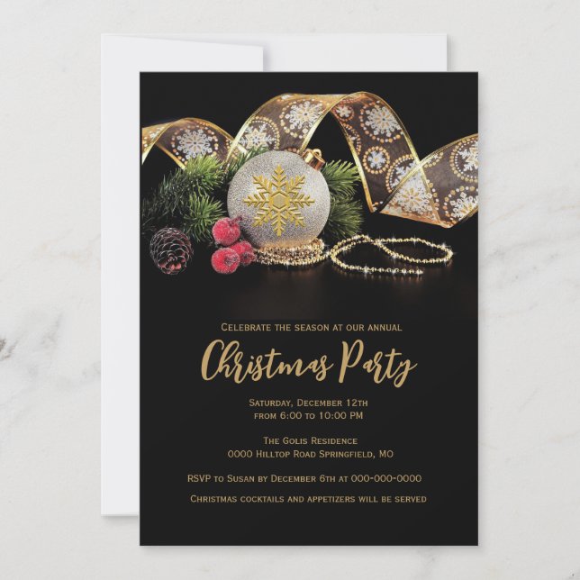 Julparty Elegant guld på svart Inbjudningar (Framsida)