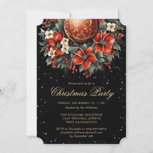 Julparty Elegant Svart Guld Botanisk Inbjudningar