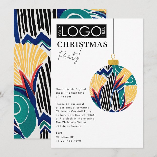 Julparty Firman Logo Snygg Prydnad Xmas Inbjudningar (Fram/baksida)