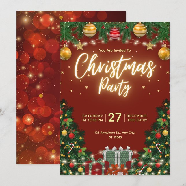 Julparty Flyer Inbjudningar (Fram/baksida)