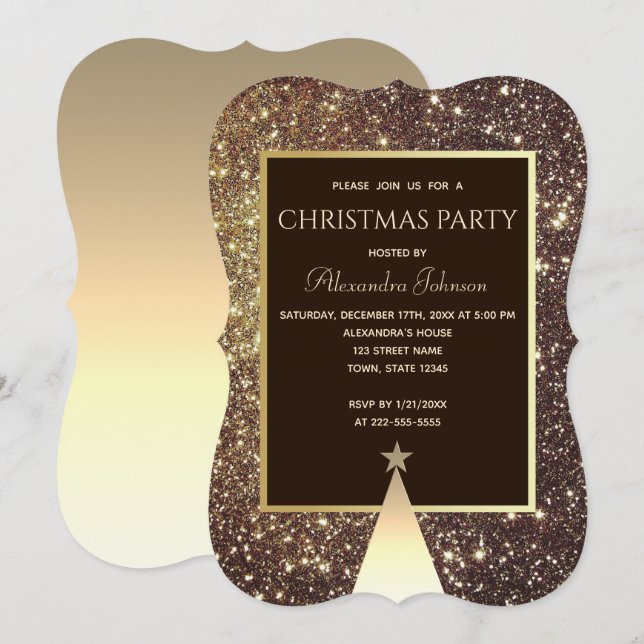 Julparty Glans Guld Inbjudningar (Fram/baksida)