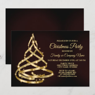 Julparty Glänsande Guld Band Träd Gnistrar Inbjudningar